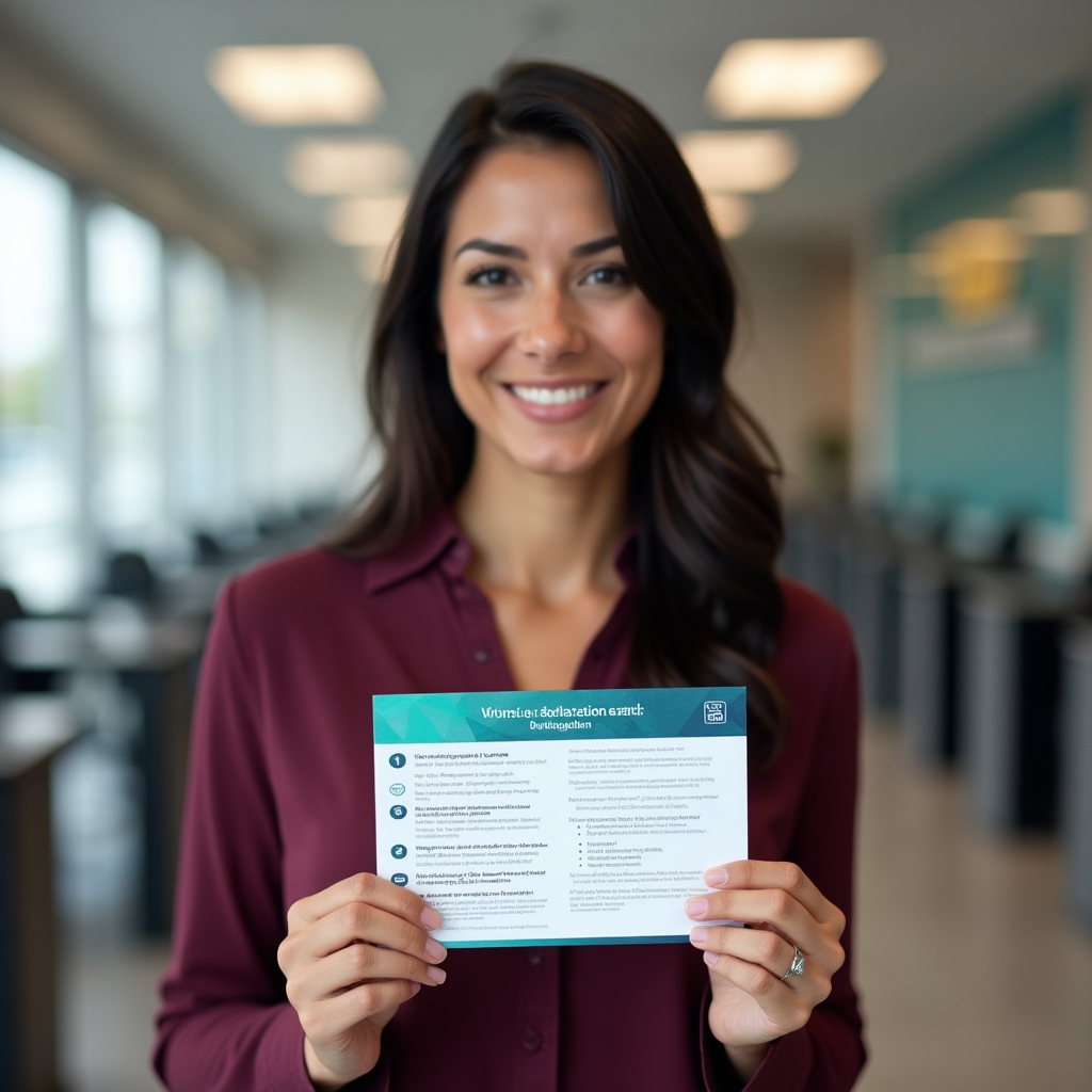 Laminated question card for banking conversations held by a person