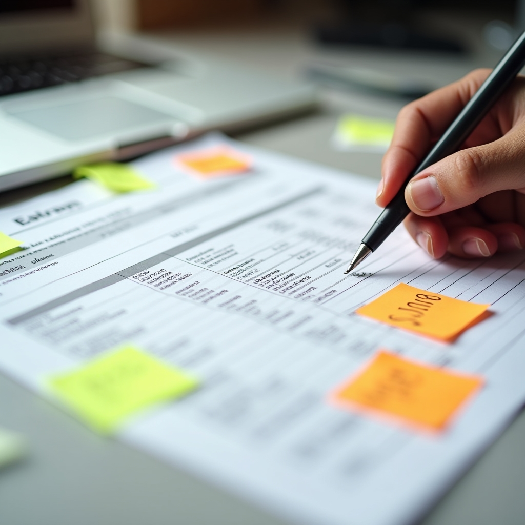 Bank statement with color-coded fee explanations and annotations